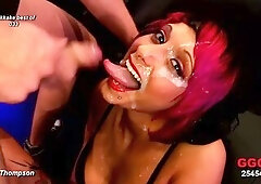 Breathtaking honeys eagerly suck pulsating jocks and lick each drop in a wild bukkake frenzy, their throats overflowing with hawt cum. They groan in e