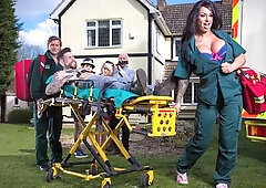 Silicone-boobed brunette Kerry Louise likes dick-riding so much