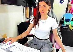 Cute curly brunette solo webcam masturbation
