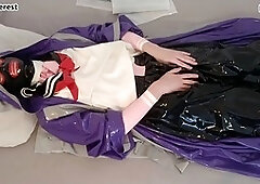 Latex hood, latex rubber, gay dressing gown