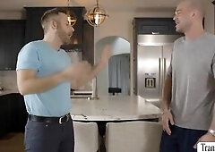 Pervert man watches the TS girlfriend of his bestfriend whilst taking a bathroom.After that,this guy gets lewd and joins her on the tub.They begin giv