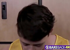 Bareback Anal Sex In The Locker Room With Two Hothunks