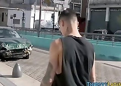 Inked up latino straighty gets facialized