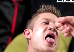 Tatted audition boy facialized after providing oral and fuck-a-thon