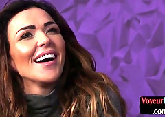 Stunning voyeur watching guy jerking