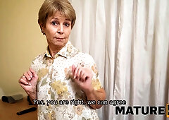 MATURE4K. Aged maid with short haircut is sensual with dude in advance of leaving