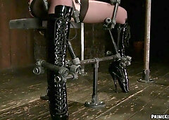 Chained blindfolded slave punished