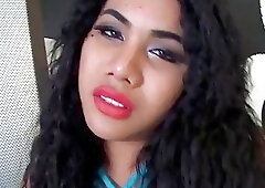 Bombastic Latina shemale strokes her cock to a cum explosion