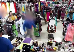 Em Indica caught shoplifting gets punished with an office uniform titjob