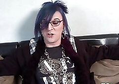 Pierced and inked goth tranny strips and strokes on casting