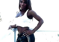 Naughty black shemale toyed in the ass