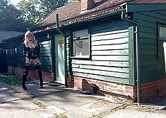 UK Tgirl Gina Trent being nasty in her PVC outdoors