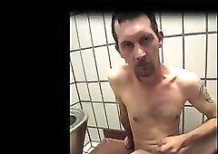 Denis Matern nailed by fuck machine and spurting out in public toilet