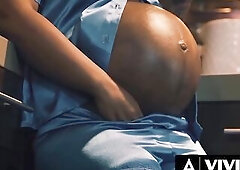 VIVID - Very Preggy Black Queen Gets Banged Hard on the Kitchen Counter