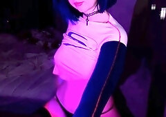 Neon Purple Babe Teasing and Posing in Lingerie