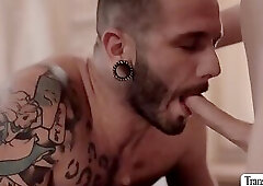 Smalltits trans barebacks her guy client