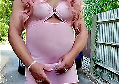 Sexy Crossdresser kellycd2022 in pink mesh dress and heels