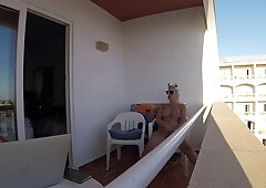 Masturbating each other on the balcony