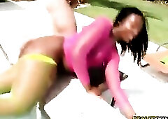 Large booty black angel screwing in pool