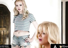Lexi Lore has sex with her stepmom Serene Siren after that babe caught her masturbating in the living room, rubbing her twat with some of her favourit