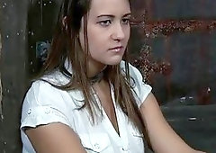 Slut plays with a toy while tied up BDSM movie