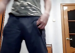 Russian horny guy pisses and jerks off his cock