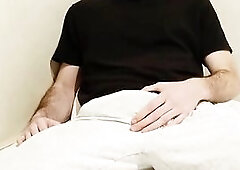 Excited chap in gray panties gets hard and jerks off getting all the milk out