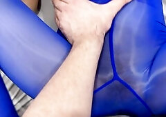 Shy Oriental Slut in Blue Hose Shows Her Hot Legs