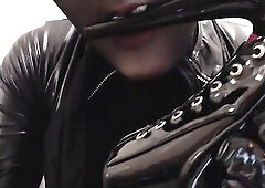 Sucking and Spitting Heels and Sextoy in Silicone Mask and Ebony Nylon Encasement