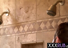 Soapy massage and steamy cock sucking by mommy