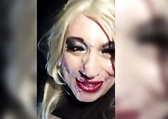 Sissy cumslut enjoys face full of cum and swallows