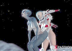 Red-Hot fucky-fucky on th exoplanet! An alien gets poked by a spacewoman in spacesuit with strap-on