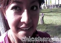 Mexican Teen gives me a handjob at a picnic table in a public park