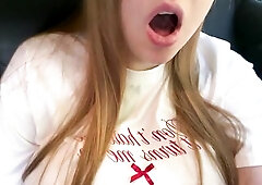 Obese Vikky masturbating in the back seat, large natural melons curvy shaking climax