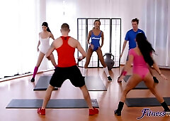 Sporty MFF Fitness Gurus doing the DoggyStyle