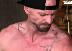 Joe Gage's Stopover in Bonds Corner: Dallas Steele & Mitch Vaughn flip-fuck in the machine shop