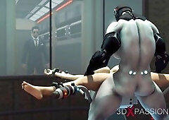 Blondie Babe Restrained and Banged by Futanari Cyborg in Futuristic Laboratory