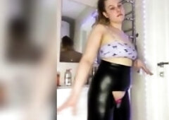 Latex banging with large vibrator