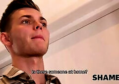 Guy finds brunette woman being tied up and provides some hot services