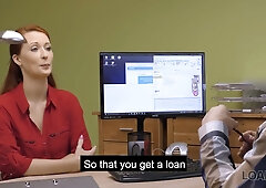 Redheaded Hungarian beauty auditions for a loan in a steamy office encounter