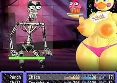 Gameplay footage of Chica the animatronic chicken in a retro-style horror game