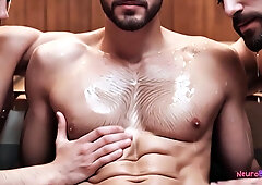 Muscle dude wanks man-meat and squirts red-hot spunk in gaymale sauna