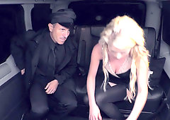 Nympho blonde Claudia Macc gets her pussy stretched in the backseat of a van