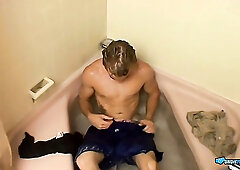 Girl Twink Enjoys Stroking His Meat In The Bathtub