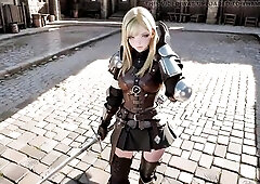 The golden-haired knight lastly drops her guard, revealing her laziest side in the castle's intimate sanctuary. Amidst the dappled sunlight of th