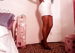 White Suit, Nylons, & High Heels Try On.