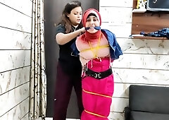 Young milf bound and gagged in lesbian BDSM initiation