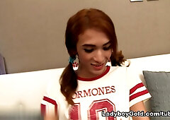 LadyboyGold Video: Denim Skirt Delight Creampie