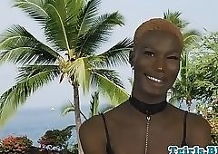 Smalltits ebony ts strips in closeup