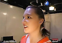 The indecent beauty begins sucking hard on a suited dude, then multiple chaps surround her. Dongs keep shooting cum str8 into her face, throat and mel